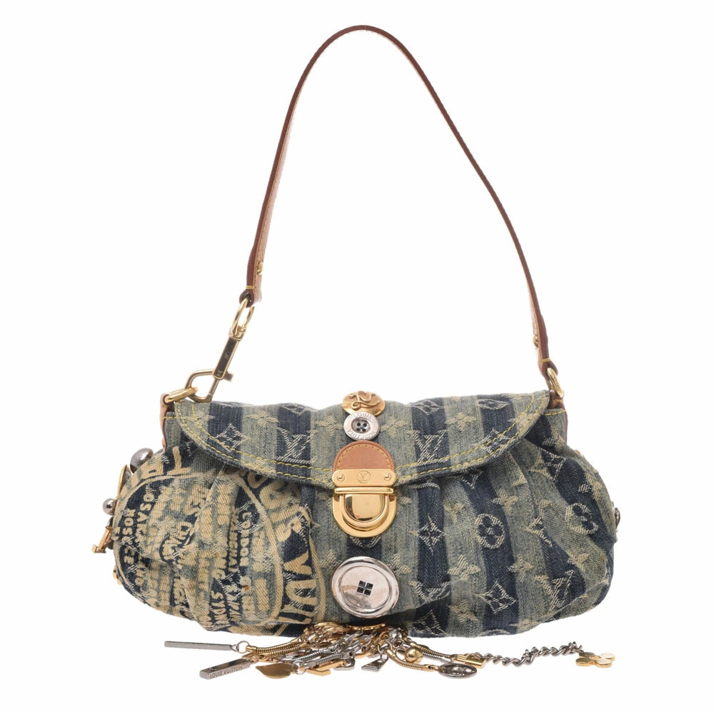 LOUIS VUITTON Monogram Denim Pleaty Raye Customized Blue Handbag